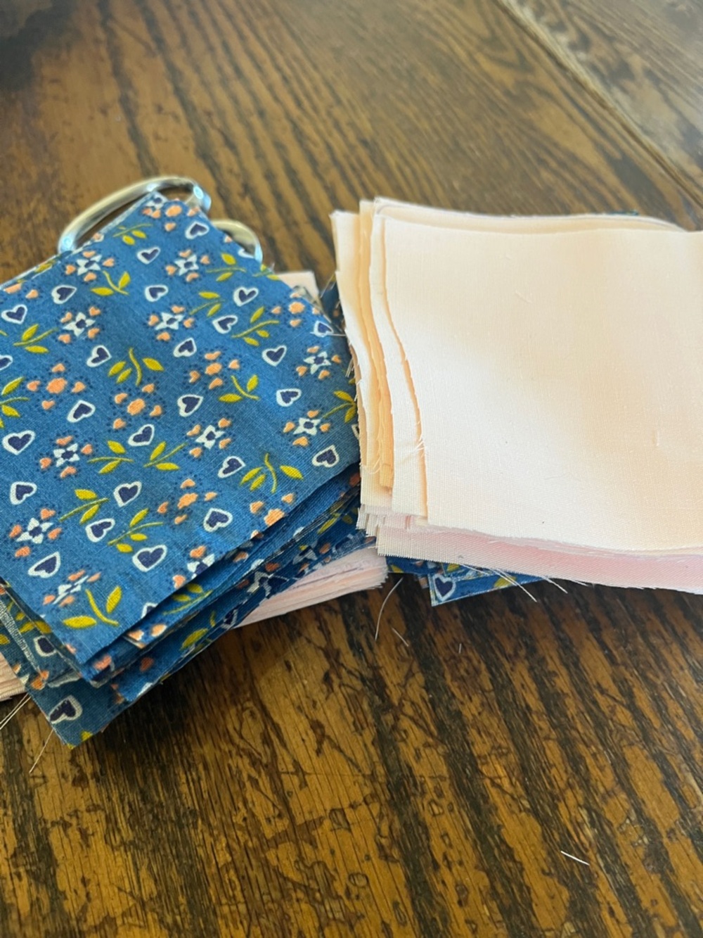 Vintage cottagecore Soft Peach and Floral & heart Blue Cotton Fabric Squares - Picture 4 of 4
